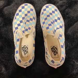 ligh blue dark blue checkered vans